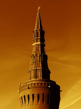This dramatic photo of one of the Kremlin Towers in Moscow, Russia at sunset was taken by a Russian photographer.